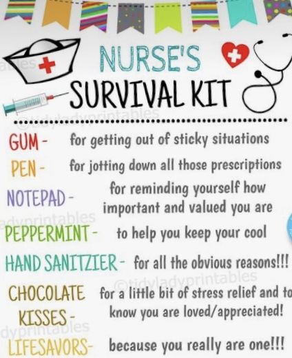 Nurses Week Gift Ideas Diy, Nursing School Survival Kit, Nurse Week Gift Ideas Diy, Nurses Week Gift Ideas, Er Nurses Week, Hr Ideas, Nurses Gifts Diy, Er Nurses, Nurses Gifts