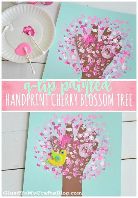 Q-Tip Painted Handprint Cherry Blossom Tree - spring craft for kids! Preschool Creative Art, Spring Crafts Preschool, Q Tip Painting, April Crafts, Spring Preschool, Spring Crafts For Kids, Spring Tree, Kid Craft, Daycare Crafts