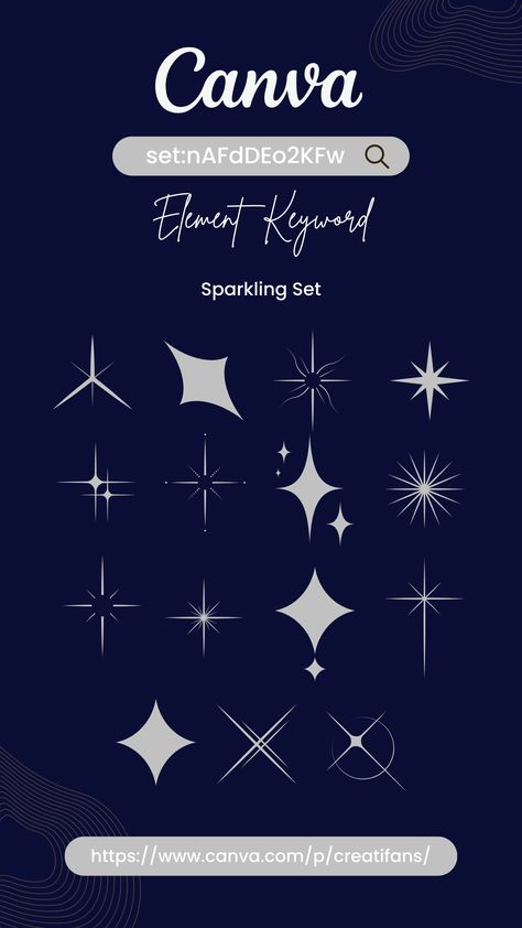 Add a touch of magic to your projects with the Sparkling Set on Canva. This captivating collection includes a variety of dazzling elements that are sure to make your designs stand out.    From subtle glitter accents to bold, shimmering bursts, the Sparkling Set offers limitless possibilities for adding a touch of glamour to your invitations, social media posts, presentations, and more.   .#CanvaTemplates #InstagramTemplates #FreeTemplates #IdeasForCanva #SocialMediaDesigns Canva Sparkle Element, Canva Elements Graphic Design, Canva Elements Keyword Science, New Jeans Fonts Canva, Canva Decoration Element, Canvas Elements Keyword, Canva Sets Elements, Canva Frames Keywords, Canva Graphics Keywords