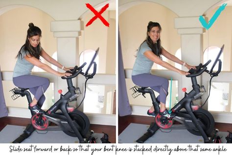 How to set up your Peloton bike (or any spin bike!) - The Fitnessista Peleton Cycle, Peloton Cycle, Stationary Bike Workout, Spin Bike, Peloton Bike, Workout Splits, Spin Bikes, Indoor Bike, Indoor Cycling