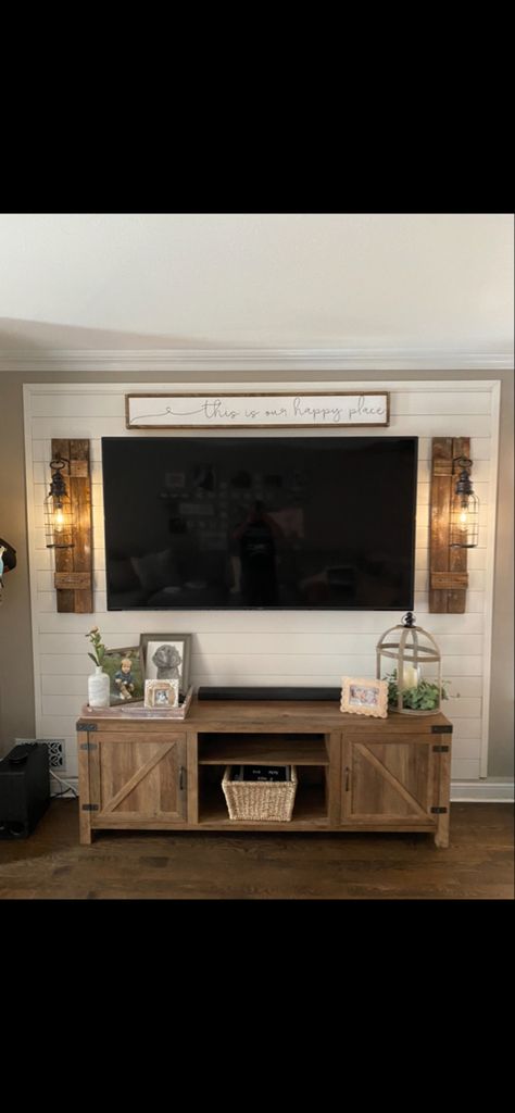 Farmhouse Tv Mount Ideas, Farmhouse Around Tv Decor, Living Room Designs With Shiplap Wall, Farmhouse Living Room With Fireplace And Tv, Rustic Farmhouse Tv Wall, Tv Wall Shiplap Ideas, Black Shiplap Wall Tv, Painted Shiplap Living Room, Shiplap Large Wall Living Rooms