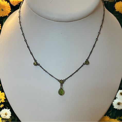 Nwt. Black Hematite Bar Link Chain With A Faceted Olive Green Drop Crystal Bead Pendant. Stationary Olive Green Crystal On Each Side. Lobster Claw Clasp. 14” With A 2” Extension Green Bead Necklace, Green Beaded Necklace, Bead Pendant, Green Crystal, Jewelry Inspo, Green Crystals, Green Bead, Beaded Pendant, Bead Necklace