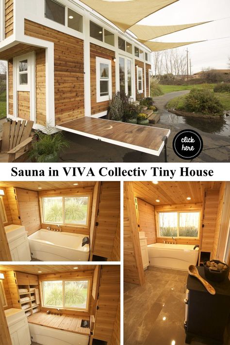 Tiny Home Bathtub, Bathroom With Sauna, Sauna Bathroom, Tiny House Bathtub, Tiny House Blog, Diy Tiny House, Walk In Tubs, Bus House, Tiny House Loft