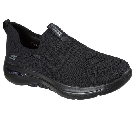 Skechers GOwalk Arch Fit - Iconic | SKECHERS Sketcher Shoes, Character Redesign, Sketchers Shoes, Black Skechers, Heel Stretch, Skechers Go Walk, Trendy Shoes Sneakers, Shoes Tennis, Fashion Shoes Flats