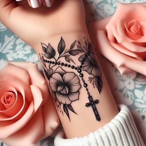 Under Arm Tattoo For Women, Unique Cross Tattoos For Women, Arm Sleeve Tattoos For Women, Tiny Wrist Tattoos, Rose Tattoos For Women, Cross Tattoos For Women, Cool Wrist Tattoos, Hand And Finger Tattoos, Pretty Hand Tattoos