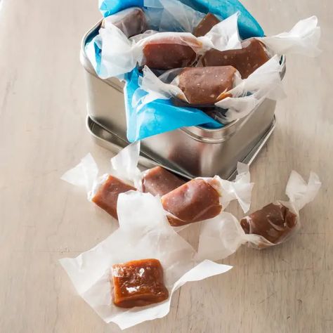 Salted Caramels | America's Test Kitchen Homemade Caramel Candy, Caramel Candies Recipe, Homemade Caramel Recipes, Caramel Candies, Homemade Food Gifts, Coconut Caramel, Caramel Candy, Caramel Recipes, Clotted Cream