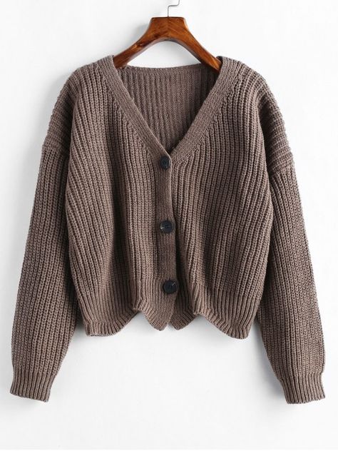 Scalloped Hem Chunky Knit Cardigan - BROWN BEAR ONE SIZE Mode Turban, Chunky Knit Cardigan, Casual Cardigans, Cardigan Fashion, Cute Sweaters, Scalloped Hem, Mode Inspiration, Cute Casual Outfits, Crochet Clothes