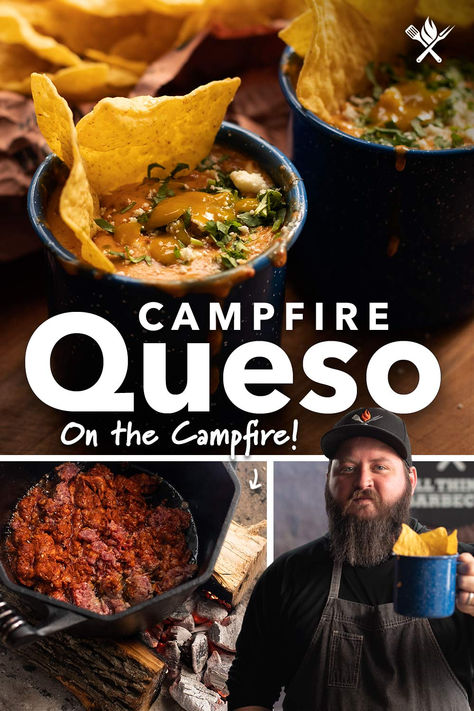 CAMPFIRE QUESO is simple to pack and make for your next nature outing! This cheesy, smoky dip is a crowd pleaser. Click the link for the ingredients. Campfire Queso, Chorizo Queso, Queso Fresco Cheese, Easy Recipies, How To Cook Chorizo, Mexican Chorizo, Queso Dip, Corn Chips, Pepper Jack