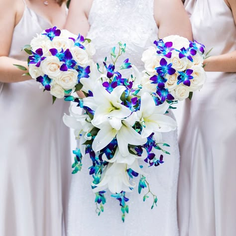 Orchid Wedding Centerpieces, Hidden Mickey Wedding, Blue Orchid Bouquet, Wedding Orchids, Mickey Wedding, Blue Orchid Wedding, Reception Florals, Disney World Wedding, Orchid Bouquet