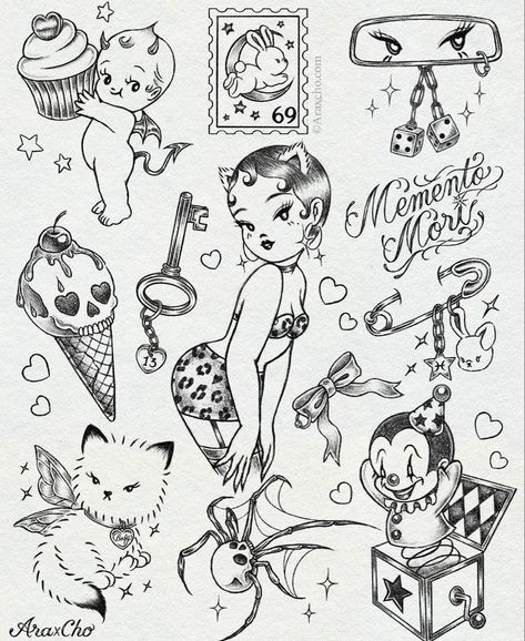 Tattoo Starter Ideas, Vintage Tattoos For Women, Types Of Tattoo Styles, Small Pretty Tattoos, Cute Little Tattoos, Tattoo Portfolio, Tattoo Design Book, Girly Tattoos, Tattoo Flash Art