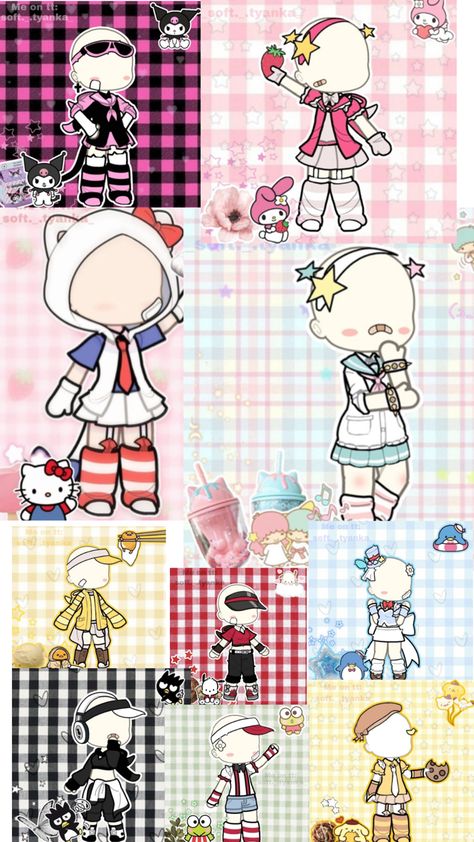 Made by meow not mine! Hello Kitty Outfit Ideas Drawing, Gacha Life Preppy Outfits, Gacha Life Sanrio Outfits, My Melody Gacha Life, Gacha Pj Outfits, Codes For Gacha Club, Gacha Kawaii Outfits, Gacha Life Cute Outfits, Gacha Life Halloween Outfits