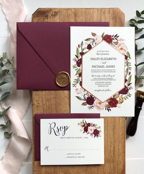 Marsala Wedding Invitation, Burgundy And Blush Wedding, Floral Wedding Invitation Suite, Wedding Bohemian, Marsala Wedding, Burgundy Wedding Invitations, Blush Wedding Invitations, Invitation Floral, Floral Wedding Invitation