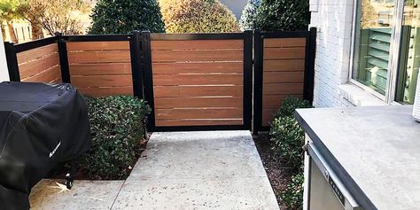 Fence Gates (The Ultimate Kit to Build Your Own Gate) Painted Wood Fence, Side Yard Gate, Backyard Gate, Slat Fence, Horizontal Slat Fence, Building A Gate, Backyard Gates, Yard Gate, House Fence