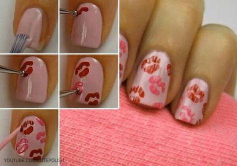 cute Lipstick Nails, Valentine Nail Art, Kiss Nails, Diy Nail Designs, Get Nails, I Love Nails, Cute Nail Art, Hot Nails, Fancy Nails