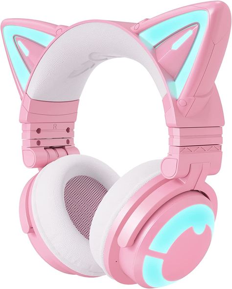 YOWU RGB Cat Ear Headphone 3G Wireless 5.0 Foldable Gaming Pink Headset with 7.1 Surround Sound, Built-in Mic & Customizable Lighting and Effect via APP, Type-C Charging Audio Cable -Pink Pink Headset, Cat Ear Headset, Cat Headphones, Ps4 Headset, Wireless Gaming Headset, Headphone With Mic, Gaming Headphones, Cat Ear, Earbud Headphones