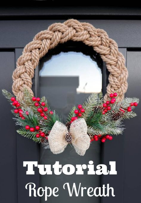 Rope Wreath Ideas, Rope Wreath Diy, Rope Wreath, Christmas Wreath Ideas, Beach Craft, Pinterest Christmas, Winter Wreath Diy, Diy Christmas Wreath, Frugal Christmas