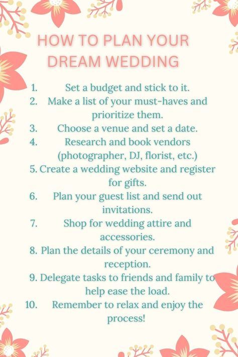 Saying "I do" should be a dream, not a stress dream.  While wedding planning can feel like a whirlwind,  a sprinkle of organization and a dash of planning can turn it into a truly joyful journey.  Here are some tips to keep you focused and ensure your planning experience is as magical as the day itself.  
.#WeddingPlanning #BrideToBe #WeddingInspiration #EventPlanning #DreamWedding How To Plan For A Wedding, Plan A Wedding In A Year, Wedding Planner Tips, Step By Step Wedding Planning Guide, Wedding Organization Ideas, How To Start Planning A Wedding, How To Plan A Wedding, Wedding Planner Ideas, Wedding Tips And Tricks