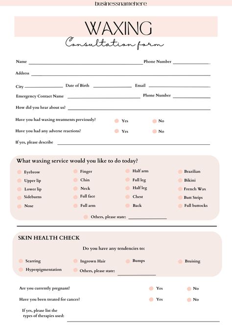 EDITABLE Waxing Consultation Form, Consent Forms,Client Consultation Form, Waxing Template Consent Forms For Waxing, Esthetician Client Forms, Esthetics Consent Form, How To Start A Waxing Business, Waxing Consultation Forms, Waxing Promotion Ideas, Waxing Contraindications, Esthetician Consent Forms, Client Consultation Forms Esthetician