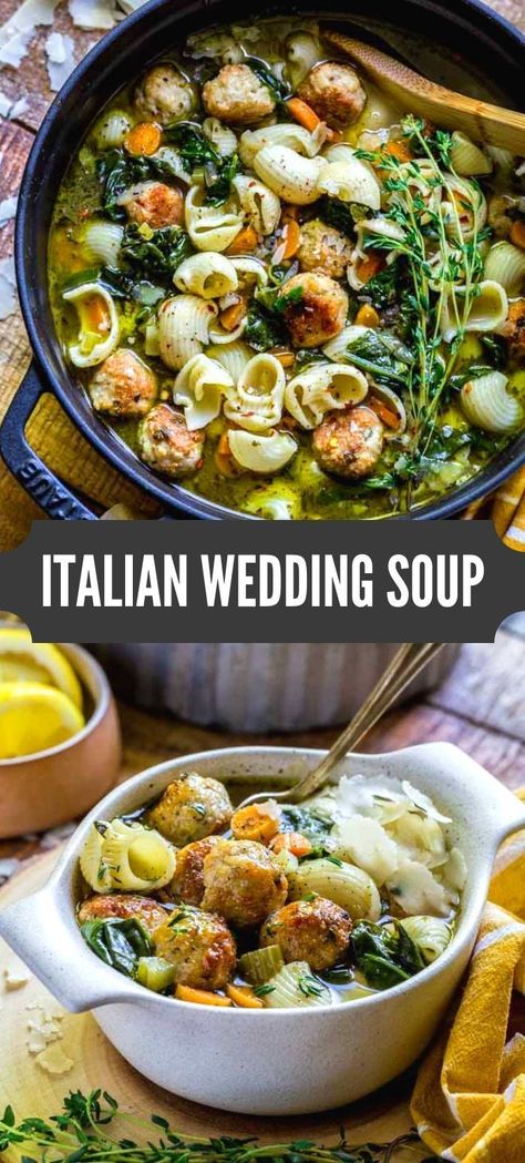 Best Italian Wedding Soup, Recipes Meatballs, Wedding Soup Recipe, Italian Wedding Soup Recipe, Baked Chicken Meatballs, Diner Recept, Wedding Soup, Soup And Stew, Noodle Soup Recipes