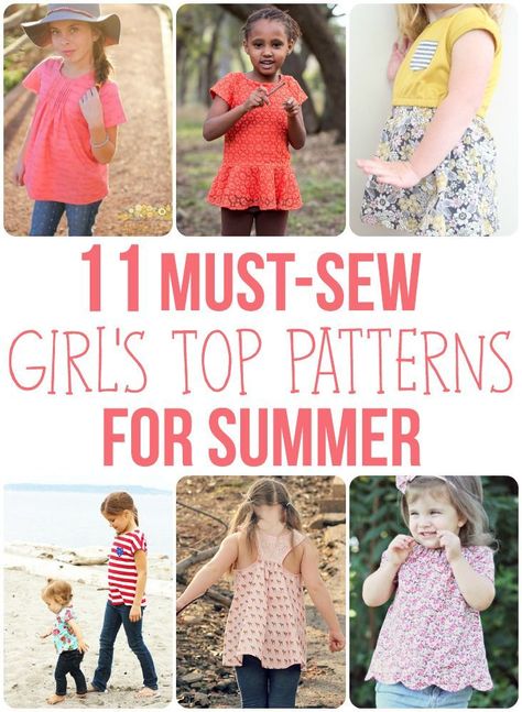 11 Must-Sew Girl's Top Patterns For Summer - the BEST list of my favorite girl shirt patterns!<br>#sewmuchado #sewingpattern #sewing Girls Shirt Pattern, Girls Top Pattern, Girls Dress Pattern Free, Summer Top Pattern, Sewing Top, Sew Dress, Baby Pattern, Girls Summer Tops, Summer Sewing