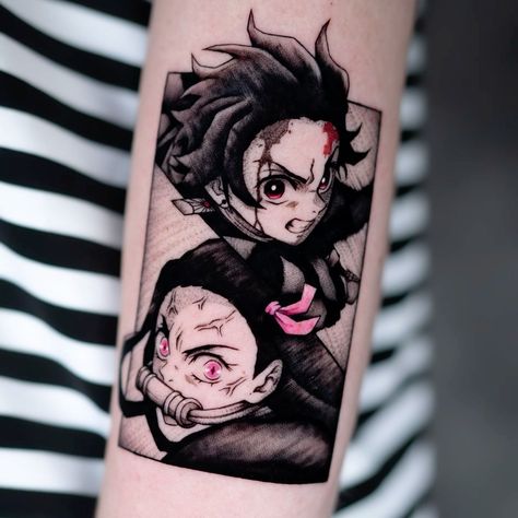 Tanjiro And Nezuko Tattoo, Tattoo Ideas Demon Slayer, Nezuko Tattoo Ideas, Nezuko Tattoo Design, Demonslayer Tattoo, Demon Slayer Tattoos, Demon Slayer Tattoo, Slayer Tattoo, Tattoo Anime