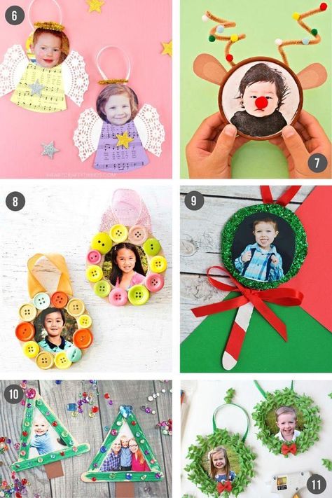 Christmas Crafts With Pictures For Kids, Christmas Photo Ornament Crafts For Kindergarten, Preschool Handmade Ornaments, Kids Christmas Ornament Crafts With Picture, Christmas Kids Keepsake Crafts, Picture Christmas Crafts For Kids, Kindergarten Christmas Keepsake Crafts, Ornament Picture Craft Kids, Easy Classroom Ornaments Diy Christmas