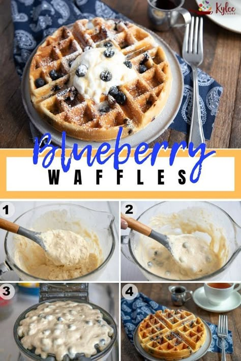 Waffle Recipe Blueberry, Waffles With Blueberries, Mini Blueberry Waffles, Blueberry Belgian Waffles, Blueberry Waffles Easy, Healthy Blueberry Waffles, Blueberries Waffles, Waffle Iron Recipes Breakfast, Blueberry Waffle Recipe