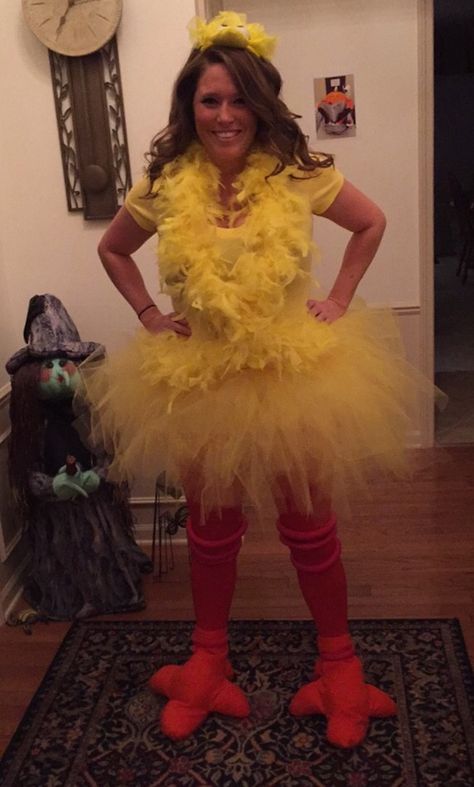 Big Bird Costume Womens, Diy Big Bird Costume Women, Diy Duck Costume For Women, Big Bird Costume Diy, Diy Chicken Costume Women, Rubber Ducky Costume, Duck Costume For Women, Yellow Costume Ideas, Bird Costume Women