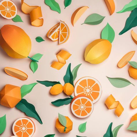 Origami Orange Fruit, Art Product Photography, Cut Drawings, Paper Peach, Citrus Plant, Paper Play, Window Display Design, Paper Food, 3d Paper Art