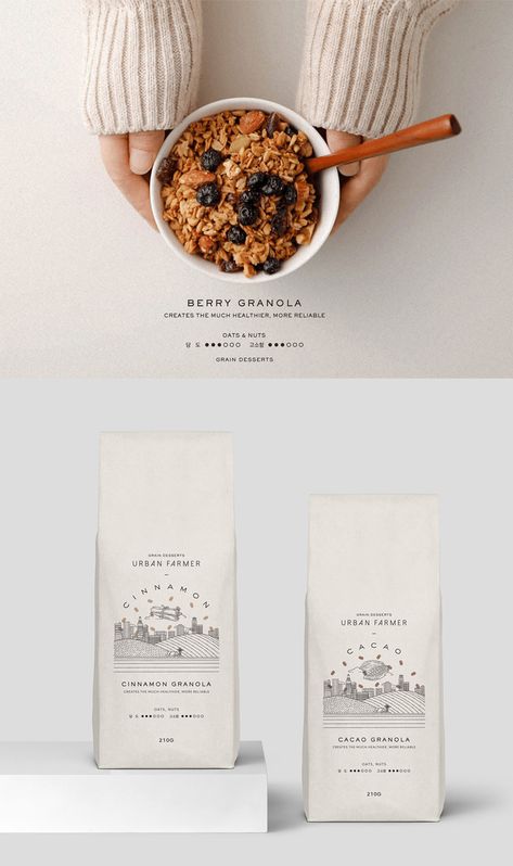 Granola Branding Packaging, Granola Packaging Design, Granola Branding, Granola Packaging, Granola Brands, Design Inspiration Board, Amazing Packaging, Cinnamon Granola, Urban Farmer