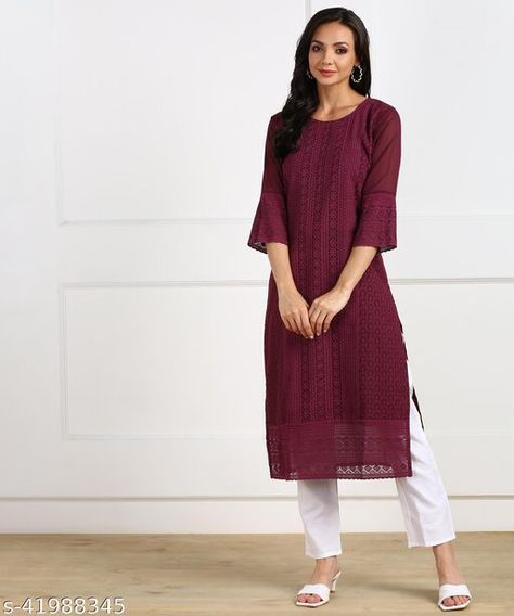 Buy chikankari kurti Online at best prices at Meesho Purple Chikankari Kurta, Georgette Chikankari Kurta, Lucknowi Chikankari Kurti, Lucknowi Kurta, Kurta Sets For Women, Profit Margin, Chikankari Kurta, Chikankari Kurti, Lucknowi Chikankari