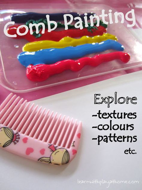 Comb Painting - Fine Motor, Sensory, Language Development, Colors, Textures, Patterns, prediction, comparisons - the list goes on and on. Comb Painting, Reflective Practice, Sensory Art, Creative Curriculum, Reggio Inspired, Kid Art, Class Room, Play Based, Learning Ideas