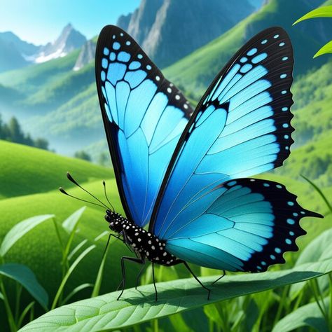 Photo vibrant blue butterfly on green le... | Premium Photo #Freepik #photo Green Buterfluffy, Sunny Landscape, Real Butterfly, Birds And The Bees, Vibrant Blue, Blue Colour, Blue Butterfly, Premium Photo, Green Leaves