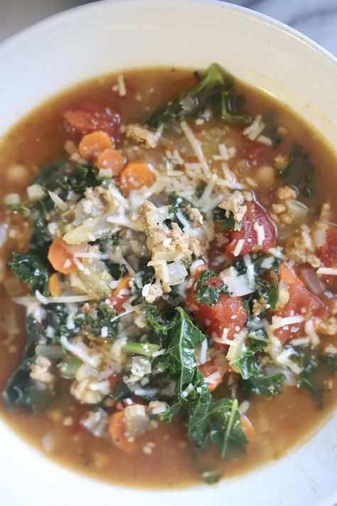 Tuscan Kale Soup Recipe | Winter Dinner Recipes — THE HEAPING HARVEST Tuscan Kale Soup, Kale Soup Recipes, Tuscan Kale, Sausage Soup Recipes, Veggie Broth, Italian Spices, Kale Soup, Winter Dinner Recipes, Good For The Soul