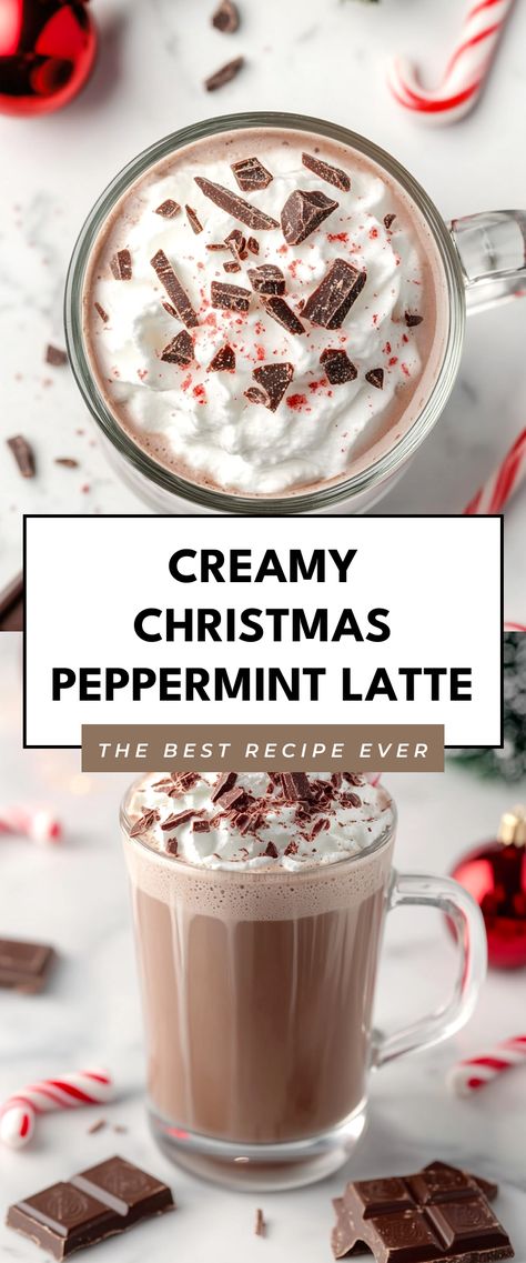 Image for Creamy Christmas Peppermint Latte Peppermint Coffee Drinks, Christmas Latte Ideas, Peppermint Latte Recipe, Salon Drinks, Peppermint Tea Latte, Peppermint Matcha, Diy Coffee Drinks, Crockpot Christmas, Iced Latte Recipe