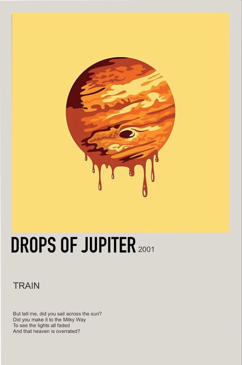 Space Themed Album Cover, Drops Of Jupiter Aesthetic, Drops Of Jupiter Lyrics, Drops Of Jupiter Tattoo, Train Drops Of Jupiter, Jupiter Poster, Jupiter Wallpaper, Song Polaroid, Train Song