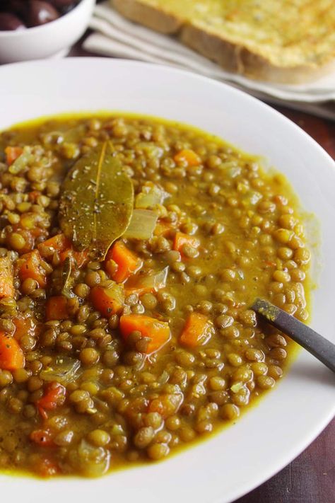 Greek Lentil Soup Recipe, Greek Lentil Soup, Homemade Whole Wheat Bread, Lentil Soup Recipe, Lentil Soup Recipes, Lentil Recipes, Mediterranean Diet Recipes, Lentil Soup, Healthy Soup