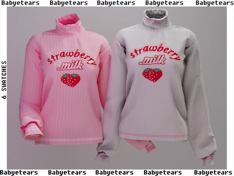 Strawberry Sweater, Kawaii Sweater, The Sims 4 Pc, Pelo Sims, Free Sims 4, Sims 4 Teen, Sims 4 Dresses, Sims 4 Characters, Sims4 Clothes