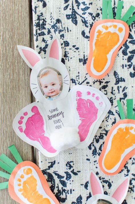 DIY Easter Keepsake Craft Ideas - A Hosting Home Easter Crafts Babies, Easter Picture Craft, Easter Keepsake Crafts, Easter Infant Crafts, Footprint Carrot, Easter Baby Crafts, Easter Crafts For Infants, Easter Crafts For Babies, Easter Footprint Crafts