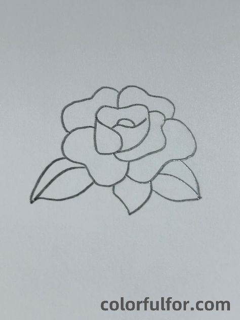 Simple-Rose-with-Leaves Rose Drawing Tattoo Simple, Easy Rose Doodle, Easy Rose Sketch, Abstract Rose Drawing, Rose Flower Drawing Simple, Simple Rose Drawing Outline, Rose Doodle Simple, How To Draw Roses Easy, Roses Drawing Simple