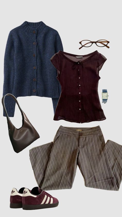 Vintage Plaid Pants Outfit, Rory Gilmore Fashion Aesthetic, 2000 Preppy Fashion, Rory Gilmore Cardigan, French School Outfit, Rory Gilmore Suit, Rory Gilmore Pants, 16 Candles Outfits, Feminine Academia Outfits