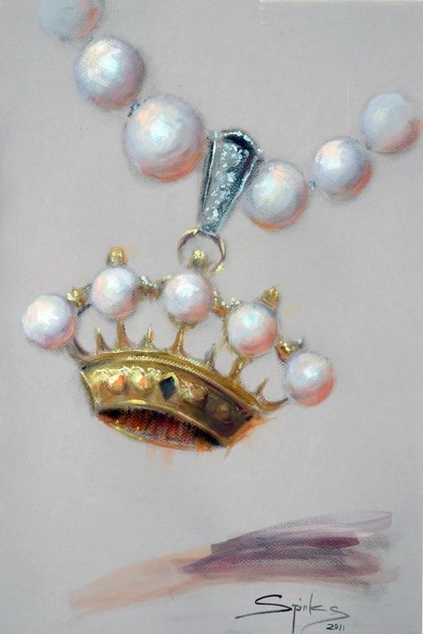 How To Paint Pearls On Canvas, How To Color Pearls With Colored Pencils, Painting Of Jewelry, Jewellery Painting On Canvas, How To Paint A Pearl, Pearl Necklace Painting, How To Draw Pearls, Drawing Pearls, Pearls Drawing