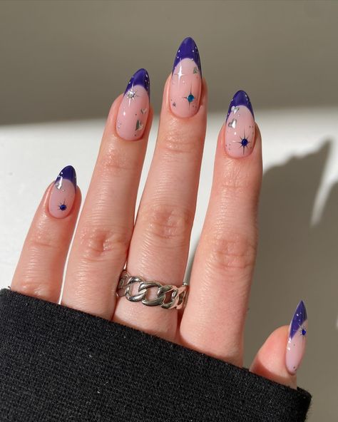 Blue Rounded Nails, Trendy Nails Round, Round Nails Designs, Nails With Moon, Nail Details, Round Nail Designs, Round Nails, Custom Ideas, Pink Acrylic