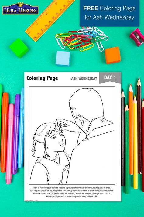 Pulled from Lenten Adventure, here are our Ash Wednesday coloring pages and printable activities to get your kids engaged with the beginning of the Lenten season! Get the download here: https://blog.holyheroes.com/ash-wednesday-coloring-page-printable-activities-for-kids/ #ashwednesday #lentforkids #lentresources #lentenresources #catholiclent #lentcraft #catholiccoloring #catholiccoloringdownload #coloringdownload #catholicfamily #catholickids #lentencraft #ashwednesdayactivity #catholicart Wednesday Coloring Pages, Lenten Activities, Catholic Kids Activities, Catholic Lent, Catholic Homeschool, T Craft, Lenten Season, Catholic Education, Coloring Page Printable