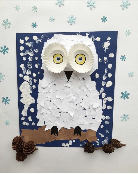 Fun Winter Art Projects For Kids, Winter Crafts Kids, Snowy Owl Craft, Wall Art Projects, Easy Winter Crafts, Winter Art Lesson, January Crafts, Winter Art Projects, Owl Crafts