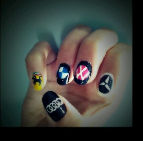 car logos on nails #nailart #carnailart #bmw #mercedes #audi #ferrari #volkswagon Movie Nail Art, Cars Logo, Logo Nail, Nail Logo, Nail Tattoo, Cars Movie, Car Logos, Creative Nails, Nails Nailart