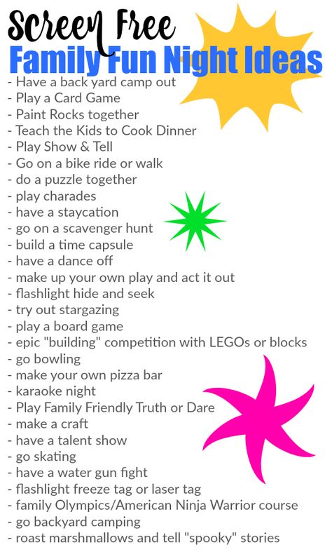 Screen Free Family Night Activities Family Evening Activities, Free Family Fun Activities, At Home Family Night Ideas, Family Fun Day Ideas, Family Fun Night Ideas At Home, Family Night Ideas At Home, Family Fun Night Ideas, Family Fun Night Ideas Kids, Family Night Ideas