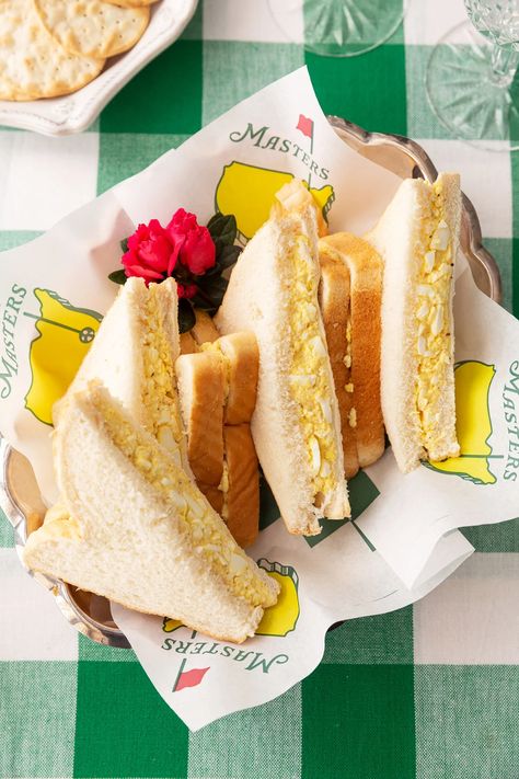 Masters Egg Salad Recipe Masters Egg Salad Sandwich Recipe, Masters Egg Salad Recipe, Masters Egg Salad, Masters Food, Masters Recipes, Masters Party, Egg Salad Sandwich Recipe, Pimento Cheese Sandwiches, Peach Dump Cake