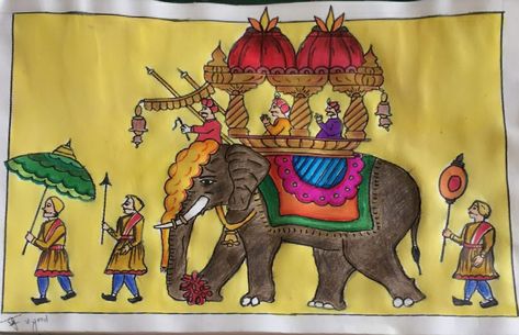 Mysore Dasara Drawing, Mysore Dasara Paintings, Dussehra Drawing Ideas, Dasara Drawing, Mysore Dasara, Mysore Painting, India Painting, Durga Painting