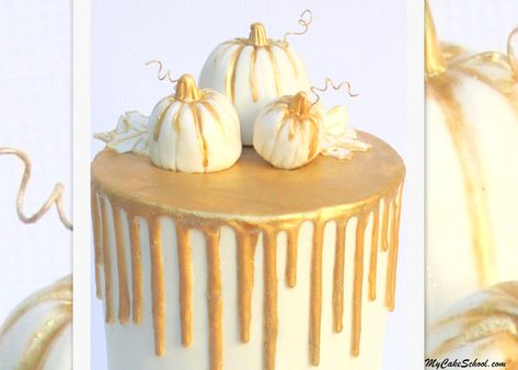 Chocolate Gold Drip on Buttercream Cake! My Cake School | My Cake School Drip Cake Tutorial, Gold Drip Cake, Chocolate Almond Cake, Fall Cake Recipes, Cinnamon Coffee Cake, Thanksgiving Cakes, Gold Drip, Cake Classes, Gingerbread Latte